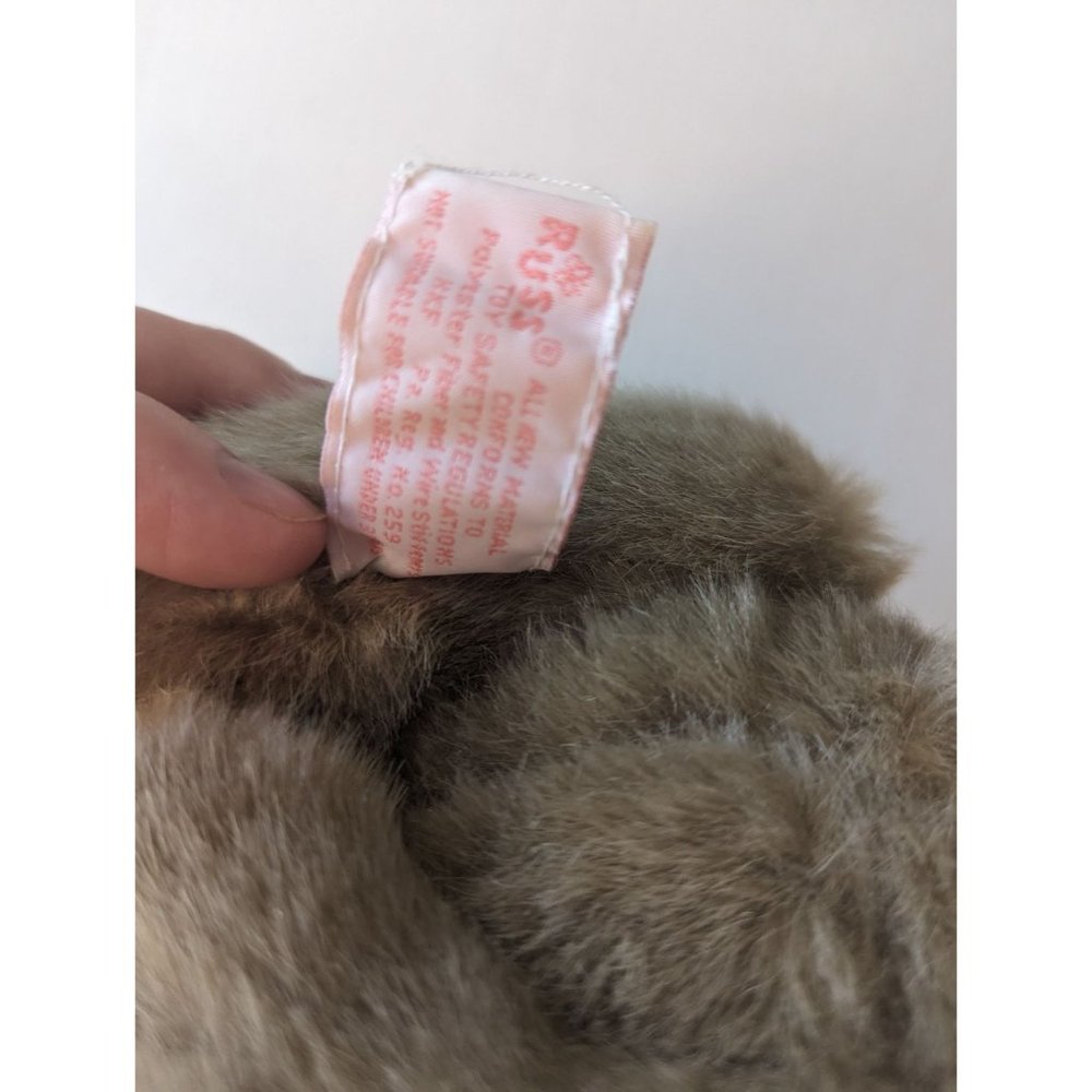 Russ Misty jointed stuffed rabbit pink ribbon flower w/shall tan beige fur 6 in - Picture 6 of 7
